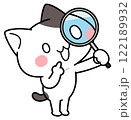上方に虫眼鏡を覗いている猫のキャラクター1 122189932