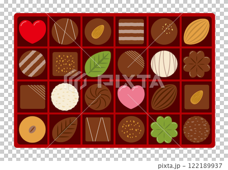 長方形紅色盒子裡的巧克力插圖 122189937