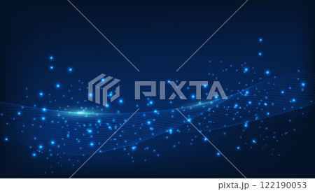 abstract blue graphic lines with glowing light on dark background 122190053