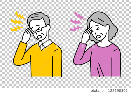 Set of elderly men and women suffering from headaches Set of elderly men and women suffering from headaches 122190301