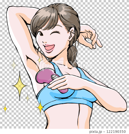 キレイな脇見せポーズするスポブラ姿の若い女性_ウィンク_脱毛器 122190350