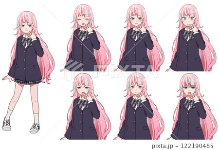 制服を着た生意気そうなピンク髪の女の子 122190485