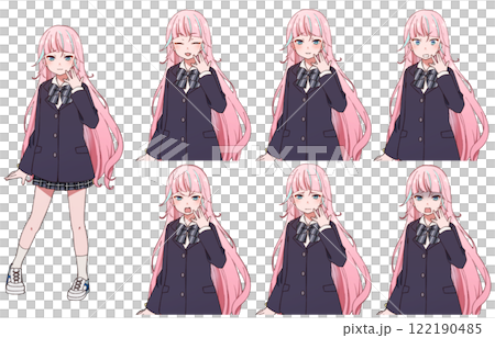 制服を着た生意気そうなピンク髪の女の子 122190485
