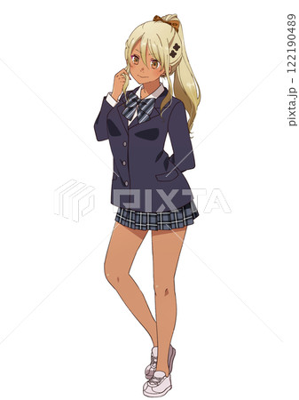 学生服を着た金髪褐色ギャルの立ち絵 学生服を着た金髪褐色ギャルの立ち絵 122190489