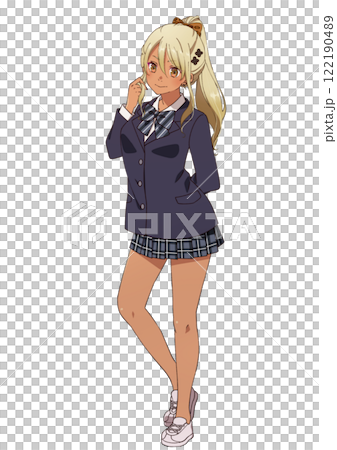 学生服を着た金髪褐色ギャルの立ち絵 学生服を着た金髪褐色ギャルの立ち絵 122190489