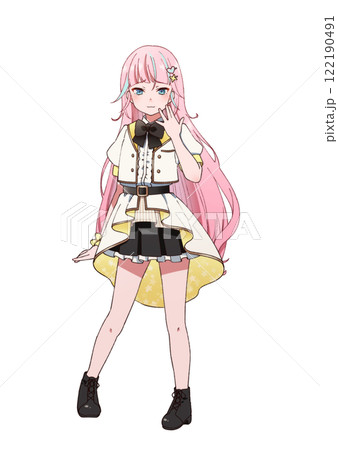 アイドル衣装を着た生意気そうなピンク髪の女の子 122190491