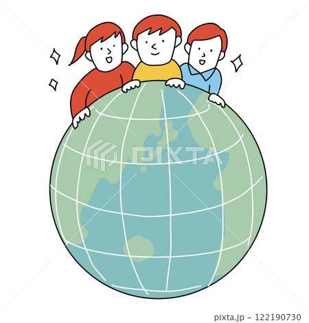地球を楽しそうに見る子供たちのイメージイラスト 122190730