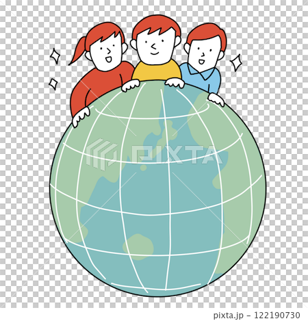 地球を楽しそうに見る子供たちのイメージイラスト 122190730