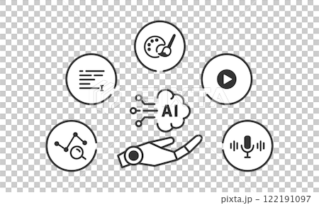生成AI・AIエージェントでできることイメージアイコンセット(ベクター・線画) 生成AI・AIエージェントでできることイメージアイコンセット(ベクター・線画) 122191097