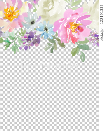 Vector illustration of abstract peony and rose painted in watercolor. Watercolor floral frame. 122191335