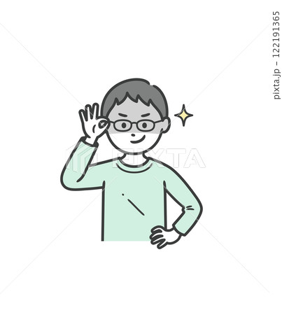 眼鏡を上げて悪巧みしてニヤける男の子 122191365