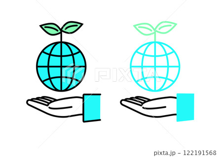 芽の生えた地球と人物の手のアイコン—地球環境の保護イメージ 芽の生えた地球と人物の手のアイコン—地球環境の保護イメージ 122191568
