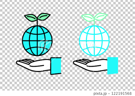 芽の生えた地球と人物の手のアイコン—地球環境の保護イメージ 芽の生えた地球と人物の手のアイコン—地球環境の保護イメージ 122191568