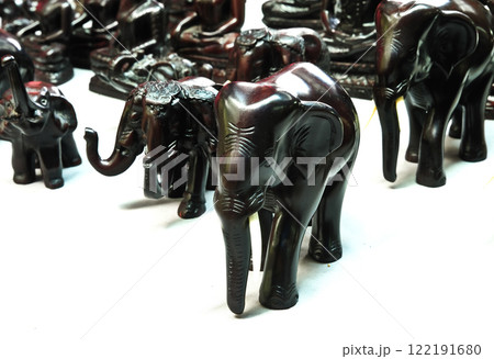 wooden elephant on a white background 122191680