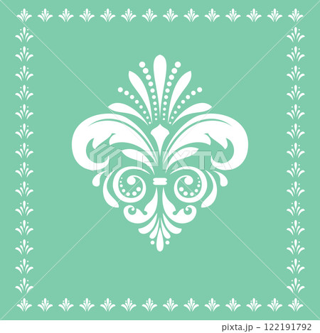 Damask graphic ornament. Floral design element. Green and white vector pattern 122191792