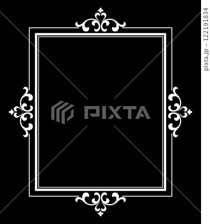 Decorative frame Elegant vector element for design in Eastern style, place for text. Floral black and white border. Lace illustration for invitations and greeting cards. 122191834