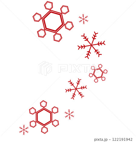 赤色の六角形の雪の結晶のイラスト 122191942