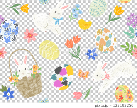 Pop and cute hand-drawn Easter pattern. Stylish Easter transparent seamless pattern. Pop and cute hand-drawn Easter pattern. Stylish Easter transparent seamless pattern. 122192256