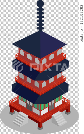 アイソメトリックな三重塔の建物 122192292
