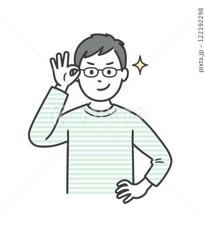 眼鏡を上げてニヤリと笑い自信を見せる若い男性 眼鏡を上げてニヤリと笑い自信を見せる若い男性 122192298