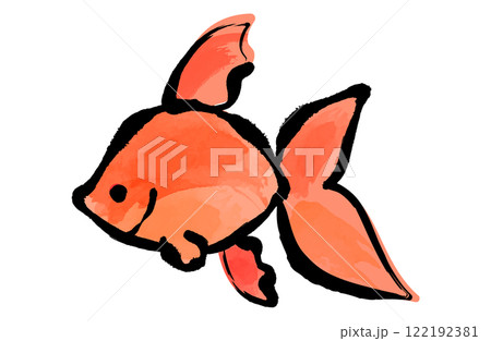 金魚の和風ベクターイラストアイコン 水彩画 白バック  122192381