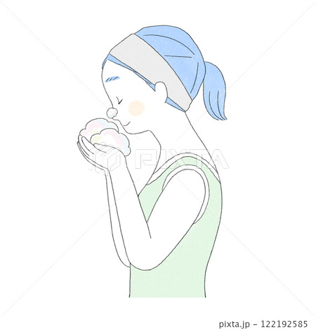 顔を洗う横向きの女性イラスト 122192585