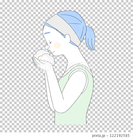 顔を洗う横向きの女性イラスト 122192585