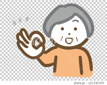 Smiling senior woman giving an OK sign (upper body, front) 122192597