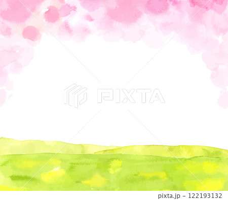 水彩による桜と緑の背景フレーム 水彩による桜と緑の背景フレーム 122193132