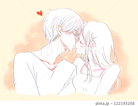 キスをしようとする男女　線画 122193208