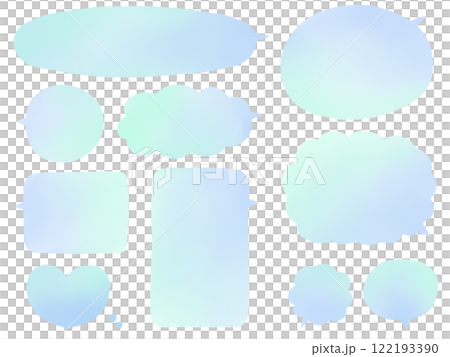 吹き出し：水彩ブルー系グラデーションカラーの手描きフキダシのセット 122193390