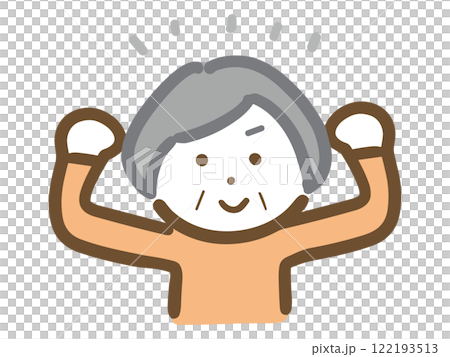 微笑揮拳的老年婦女（上半身，正面） 122193513