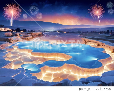 花火が上がる鍾乳石でできた台地-2 花火が上がる鍾乳石でできた台地-2 122193690