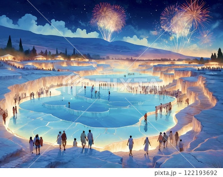 花火が上がる鍾乳石でできた台地-4 花火が上がる鍾乳石でできた台地-4 122193692