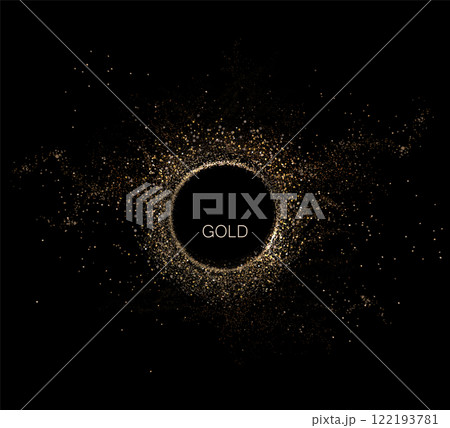 Round isolated gold frame with sparkling tinsel, design element 122193781