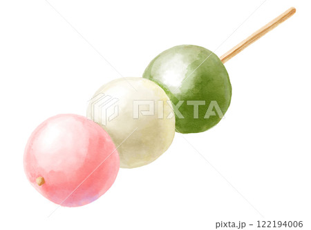 シンプルな三色団子(1本)の水彩イラスト 122194006