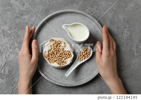 Soy and milk, concept of healthy food and drink Soy and milk, concept of healthy food and drink 122194195