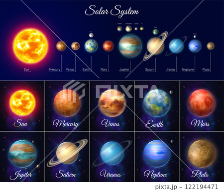 Colorful solar system with nine planets 122194471