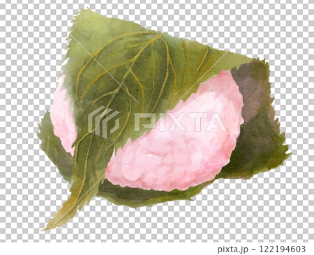 桜餅の水彩イラスト(道明寺・関西風) 122194603