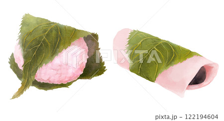 シンプルな桜餅の水彩イラストセット(長命寺・道明寺) シンプルな桜餅の水彩イラストセット(長命寺・道明寺) 122194604