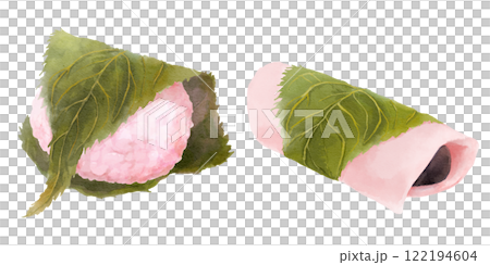 シンプルな桜餅の水彩イラストセット(長命寺・道明寺) シンプルな桜餅の水彩イラストセット(長命寺・道明寺) 122194604