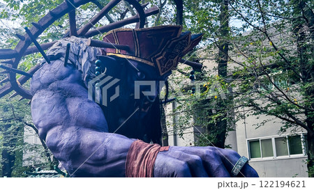 statue of a horse head on a wooden background 122194621