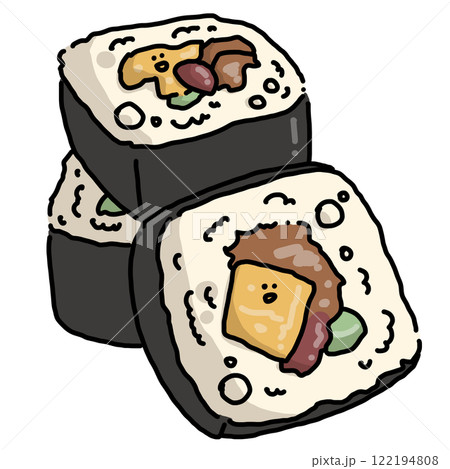 カットした恵方巻、海苔巻きを並べたイラスト 122194808