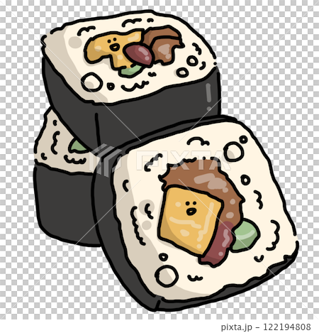 カットした恵方巻、海苔巻きを並べたイラスト 122194808