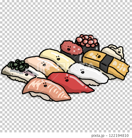 色々な種類の寿司のイラストレーション 122194810