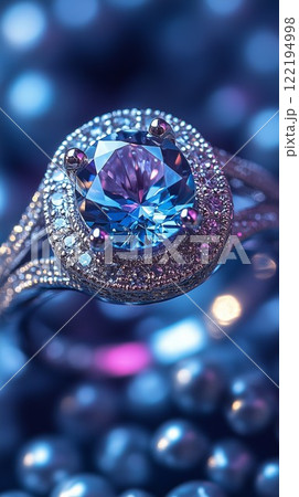 Elegant Silver Ring with Blue Gemstone and Sparkling Diamond Accents Elegant Silver Ring with Blue Gemstone and Sparkling Diamond Accents 122194998