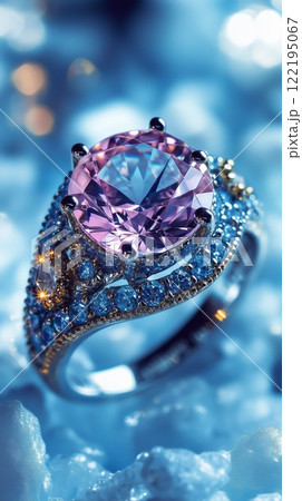 Elegant Silver Ring with Blue Gemstone and Sparkling Diamond Accents 122195067