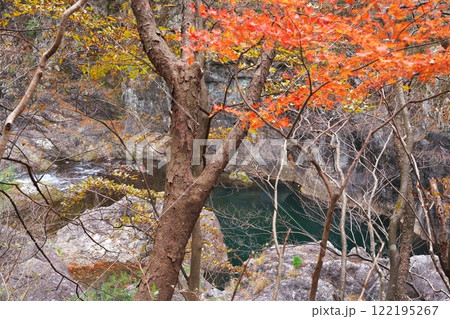 紅葉に囲まれた日光市龍王峡　青龍峡の淵 122195267