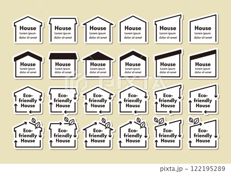 家の形のステッカー風フレーム・アイコンセット　A-03　文字あり 122195289