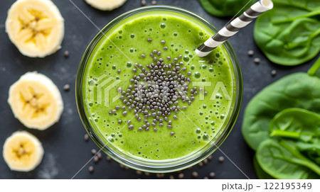 Freshly blended green smoothie with spinach banana 122195349